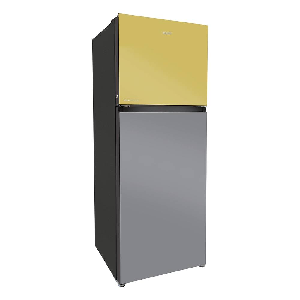 Haier Vogue Series 328L , Yellow Grey Glass Finish Top Mount Frost Free 10 in 1 Convertible Refrigerator HRF-3783YGG